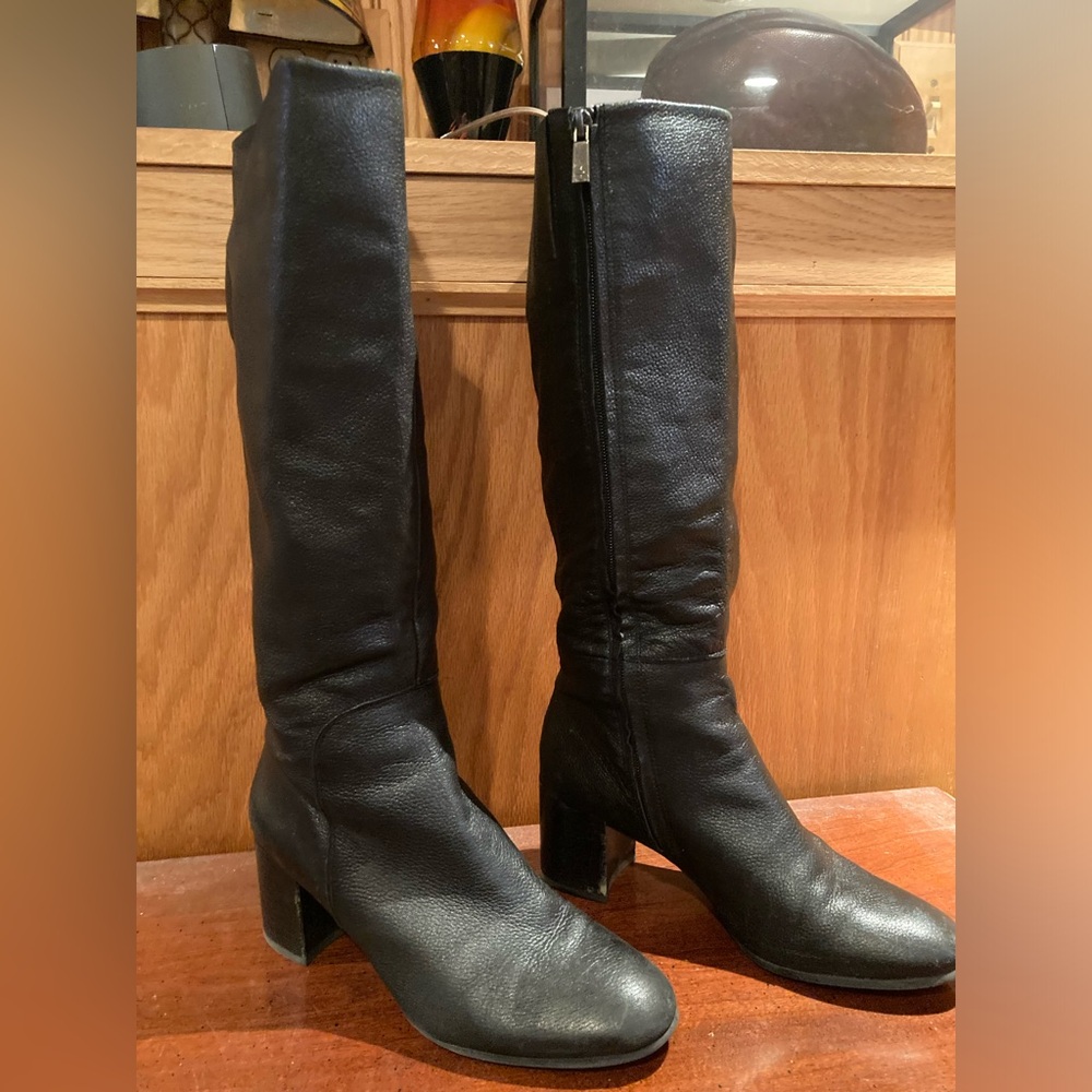 Kenneth Cole Justin Block Heel Black Leather Boot